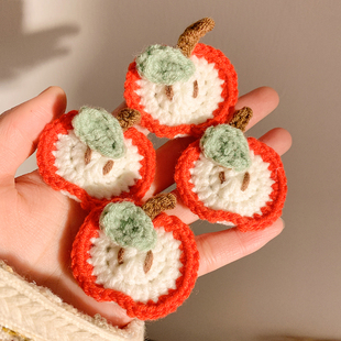 圣诞节红色苹果针织毛线发夹女可爱侧边刘海bb夹百搭头饰夹子秋冬