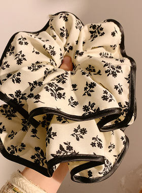 韩系复古黑色碎花大肠发圈女高级感2025新款超大号扎头发头绳发饰