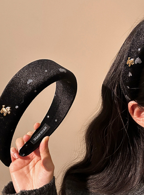 黑色丝绒爱心小马宽边发箍女高颅顶压发头箍发卡洗脸头饰日常外戴