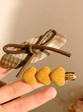 韩系黄色爱心蝴蝶结发夹边夹侧边女复古百搭前额碎发刘海夹头饰