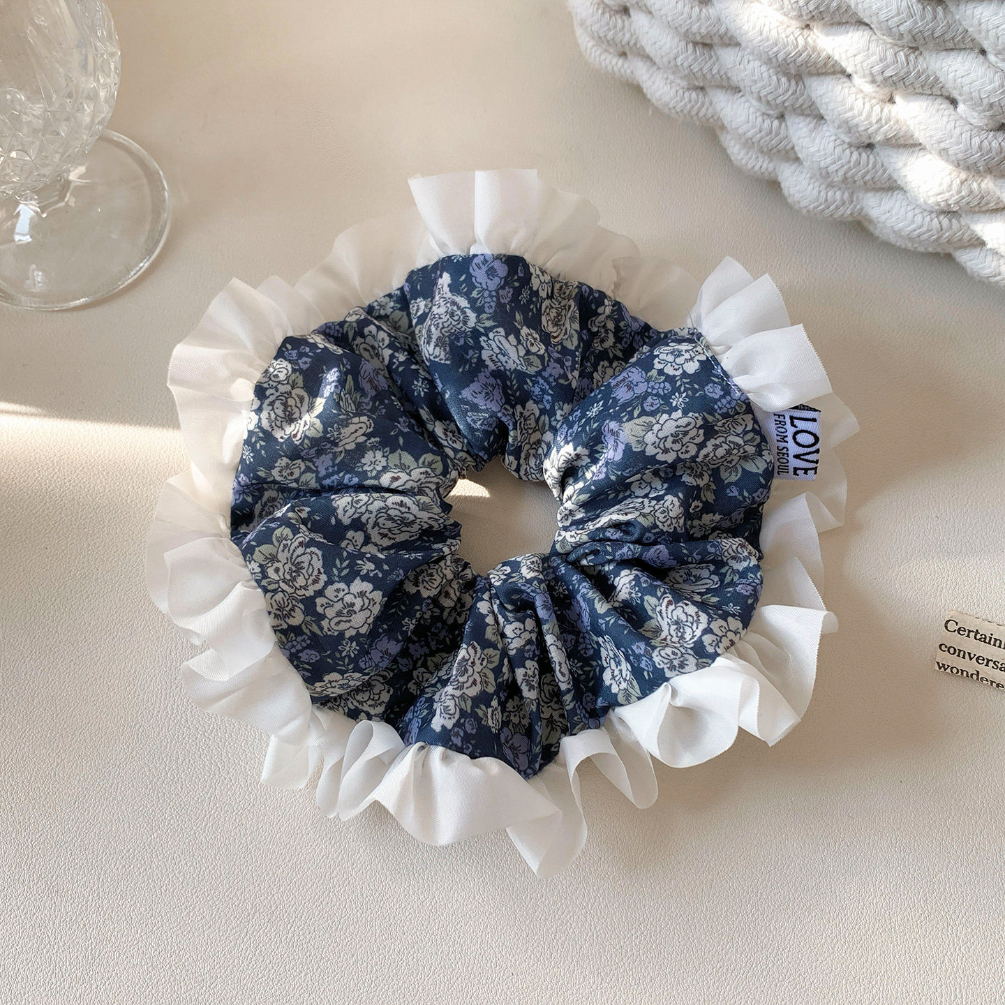 韩系藏青色碎花大肠发圈女高级感扎头发慵懒风低马尾发饰超大头绳,饰品/流行首饰/时尚饰品新,发饰,淘宝优惠券,粉丝福利购,淘宝优惠卷