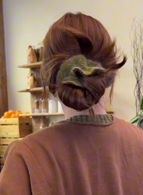 韩系复古绿色毛线双层大肠发圈女高级感气质头饰扎头发丸子头发绳