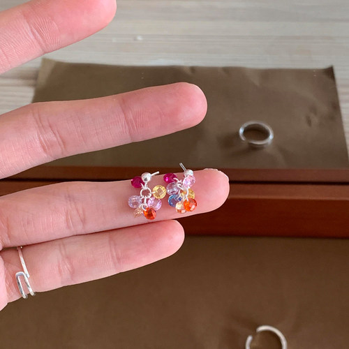 彩虹水晶流苏耳钉小众设计感