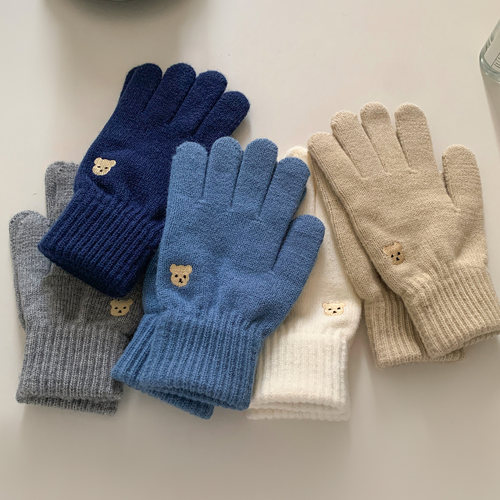 韩系可爱小熊毛线针织分指手套