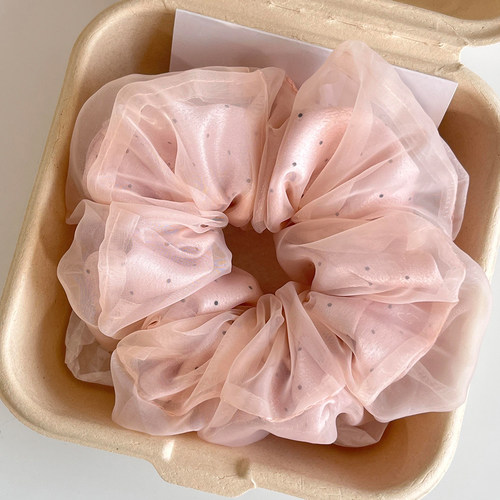 粉色波点缎面网纱大肠发圈女