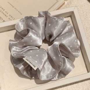 慵懒风缎面波点灰色大肠发圈女高级感气质丸子头发饰头绳扎头发