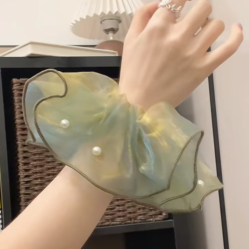 烟绿缀珠~网纱珍珠大肠发圈女