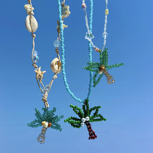 泰国小众设计椰子树海星手工串珠项链颈链ins叠戴小众编绳锁骨链