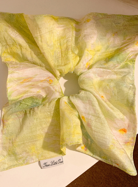 晚荷聆雨~绿色方巾扎头大肠发圈女高级感方形头绳大号新中式发饰