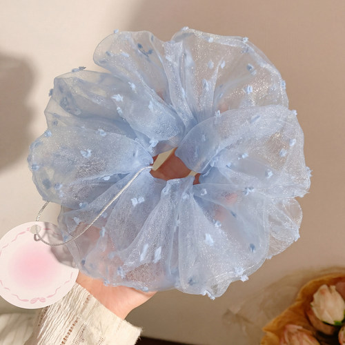 温柔雾霾蓝波点网纱大肠发圈女