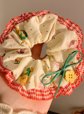 蝴蝶结小熊！红色蕾丝花边大肠发圈女高级感韩系大号头绳发饰头饰