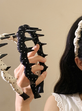 韩系百搭白色波点带齿波浪发箍女温柔头饰高颅顶洗脸日常外戴头箍