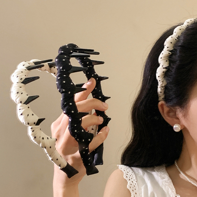 韩系百搭白色波点带齿波浪发箍