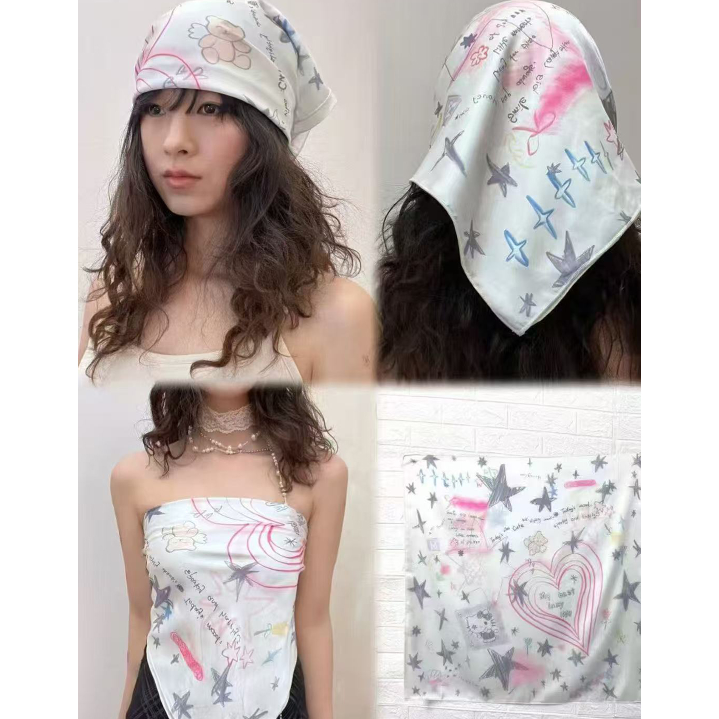 可爱y2k粉色Kitty猫包头头巾女