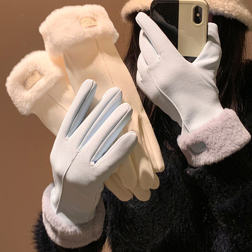 防水可触屏~奶蓝色加绒手套