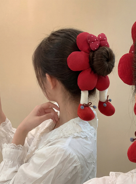 红色屁屁花朵大肠发圈女韩系高级感超大新年头饰扎头发可爱发绳