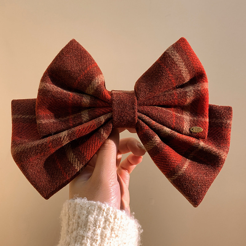圣诞节红色蝴蝶结格子发夹女