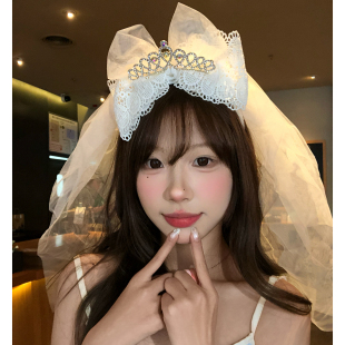 氛围感米色皇冠网纱生日头纱发箍女韩系百搭甜美头饰拍照道具新款