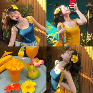 多巴胺扶桑花花朵发夹女款海岛侧边头饰配饰海边度假风氛围感发饰