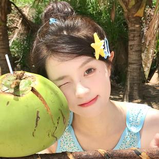 夏日柠檬黄色海星发夹女高级感边夹侧边刘海夹子发卡海边度假头饰