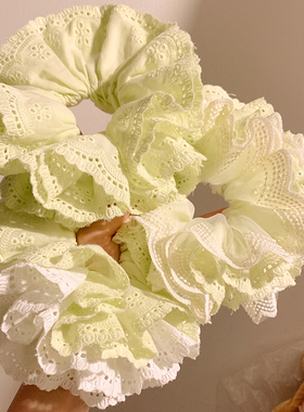 夏日青苹果~绿色蕾丝大肠发圈女高级感丸子头韩系超大发饰扎头发