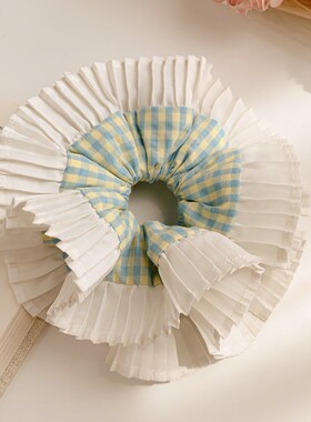 薄荷小憩~绿色格子大肠发圈女高级感韩系森系头饰扎头发大号发绳