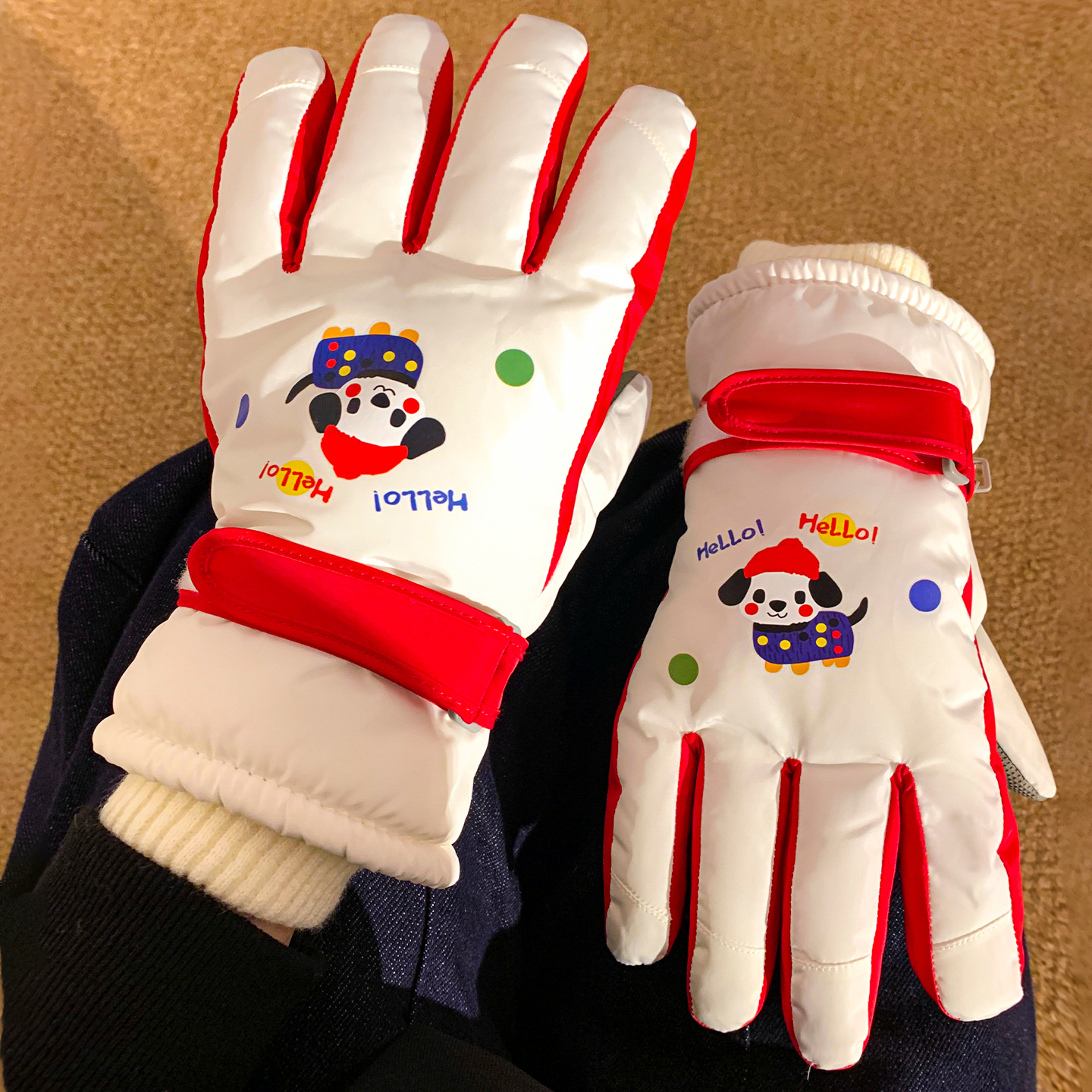 可爱撞色小狗保暖手套女士冬季
