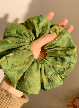 森森不息~绿色刺绣叶子大肠发圈女新中式复古头绳发饰扎头发超大