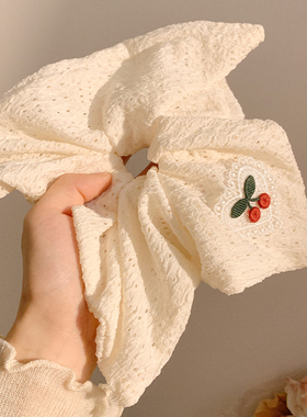 樱桃乳酪~白色方巾大肠发圈女韩系高级感超大夏日慵懒风头绳发饰