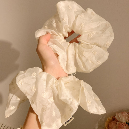 牛奶软糖~白色碎花方巾大肠发圈女高级感韩系复古大号头绳头饰夏