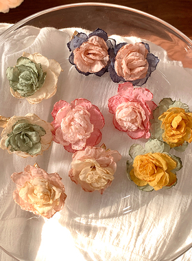 粉色干枯玫瑰花朵发夹女春夏山茶花刘海侧边发卡夹子海边头饰发饰