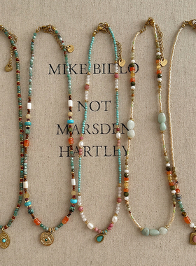 美拉德天然石叠戴串珠项链