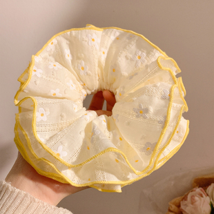 生如夏花 米色小雏菊花朵大肠发圈女丸子头超大号头绳高级感发饰
