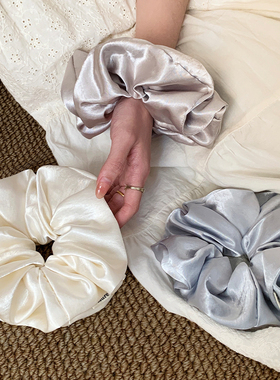 法式白色缎面大肠发圈女高级感超大号丸子头扎头发头绳百搭发饰