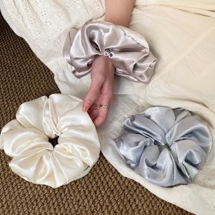 法式 白色缎面大肠发圈女高级感超大号丸子头扎头发头绳百搭发饰