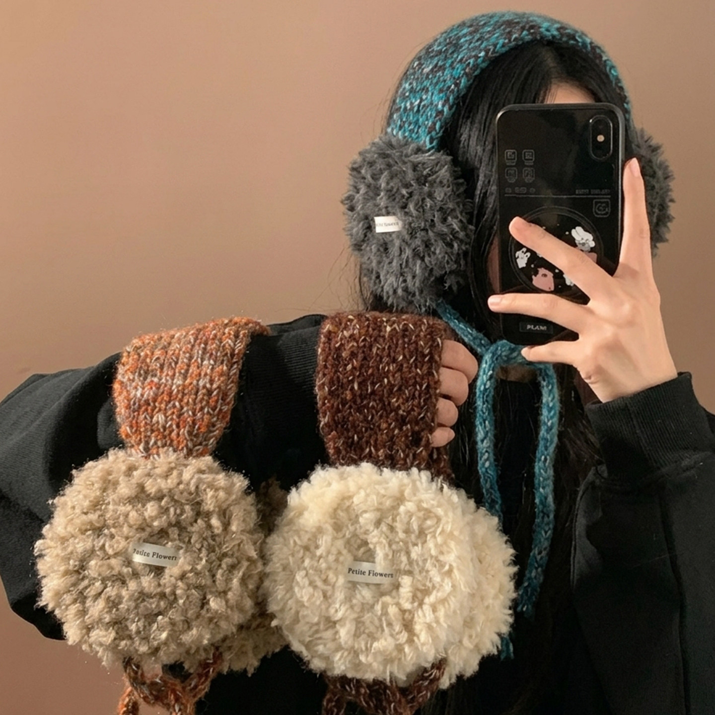 咖色毛茸茸耳罩女冬天耳捂子绑带耳包保暖防寒复古氛围感耳暖学生