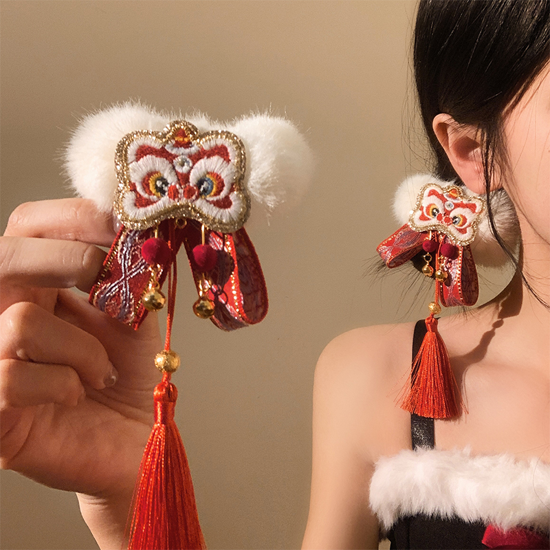 新年限定~红色醒狮毛绒大肠发圈