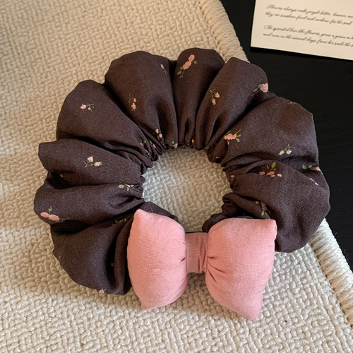 韩系粉色蝴蝶结碎花小肠发圈