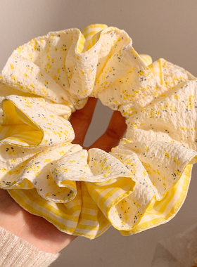 春日絮语~黄色格子大肠发圈女高级感慵懒风发绳丸子头扎头发头饰