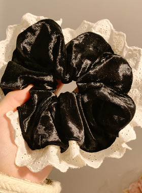 法式黑色丝绒大肠发圈女高级感低马尾复古慵懒风超大发绳气质头饰