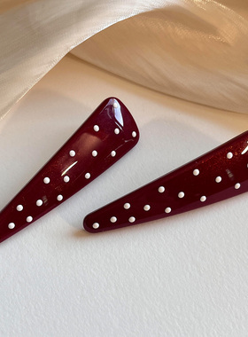 韩系简约红色波点发夹边夹侧边发卡女高级感百搭鸭嘴夹刘海头饰