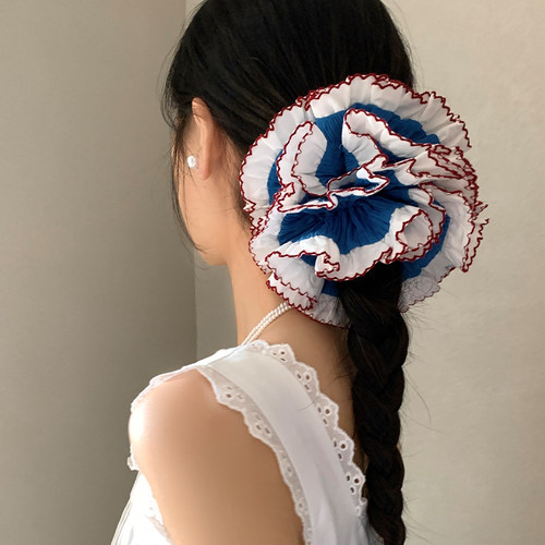 南法假日～韩系蕾丝蓝色大肠发圈女高级感头绳高马尾大号发绳头饰