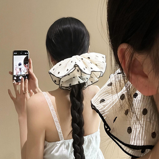韩系波点 发绳 超大米白色双层大肠发圈女高级感百搭发饰2025春季