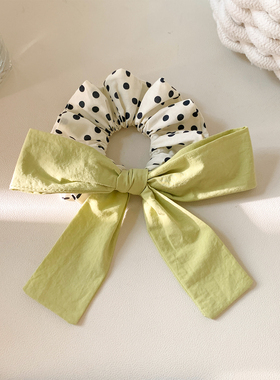 巨好看黄色波点蝴蝶结大肠发圈女高级感韩系头绳扎头发发饰慵懒风
