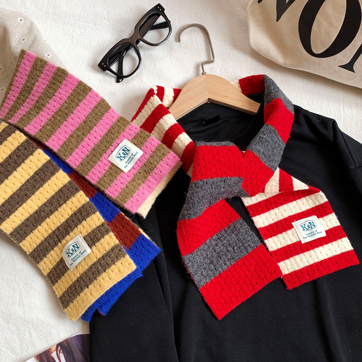 韩系学院风撞色条纹针织毛绒围巾女冬季保暖防风防寒护颈围脖学生,服饰配件/皮带/帽子/围巾,围巾/丝巾/披肩,淘宝优惠券,粉丝福利购,淘宝优惠卷