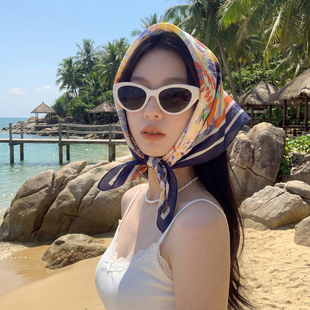 油画风头巾女春夏薄款方巾海边度假风防晒丝巾抹胸百搭配饰慵懒风