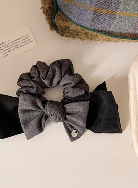 复古小众灰色蝴蝶结大肠发圈女慵懒风气质韩系头绳发饰扎头发新款
