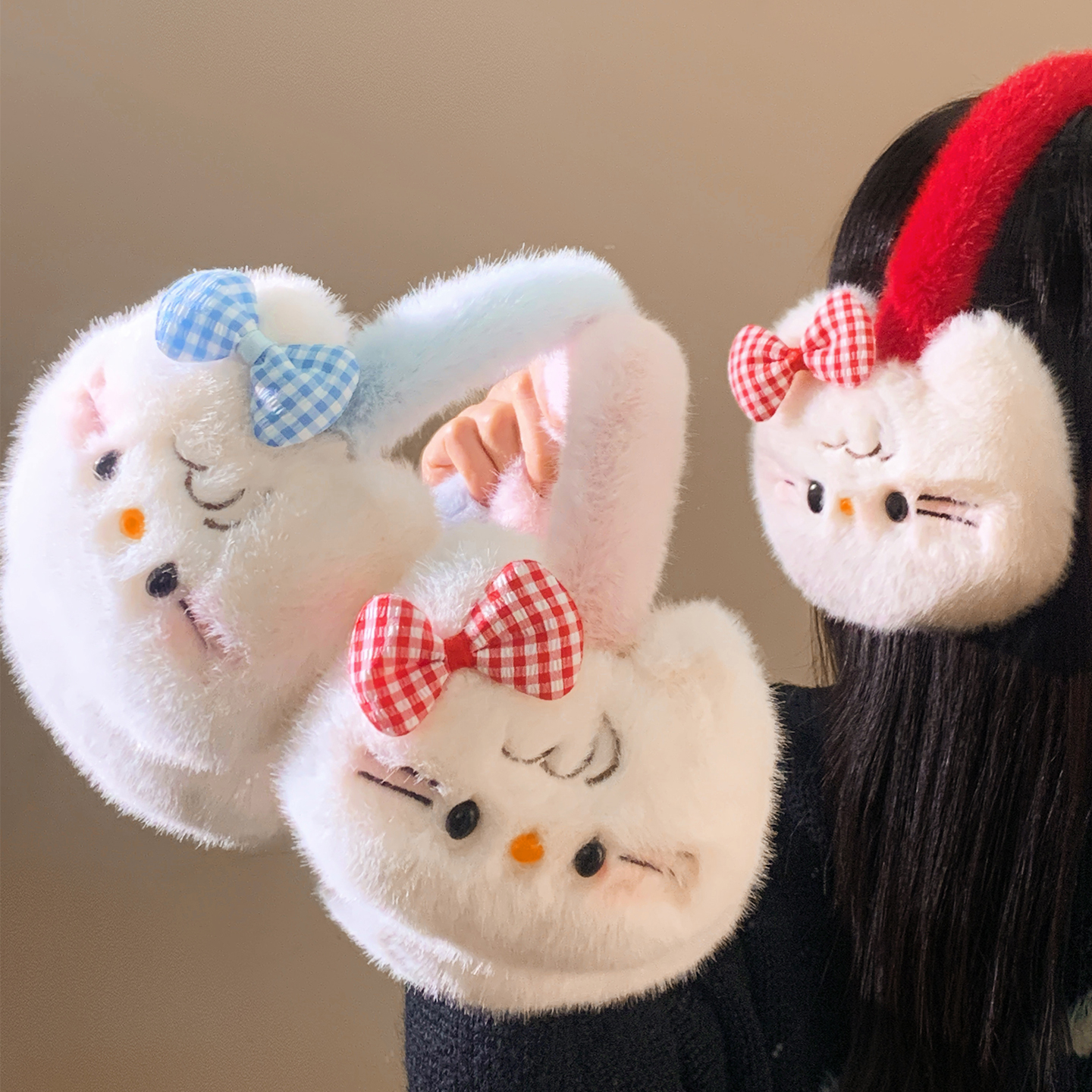 可爱kitty猫咪蝴蝶结毛绒耳罩