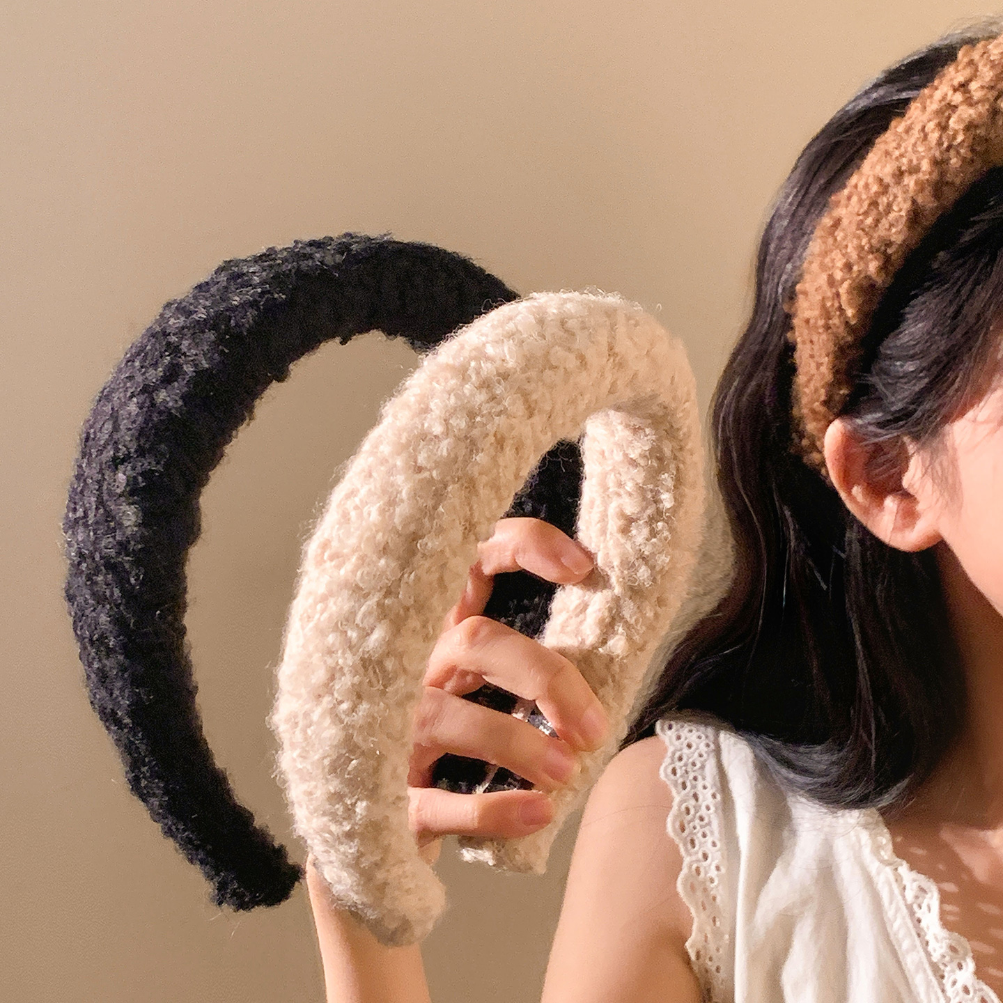 羊羔毛秋冬毛绒发箍高颅顶高级感