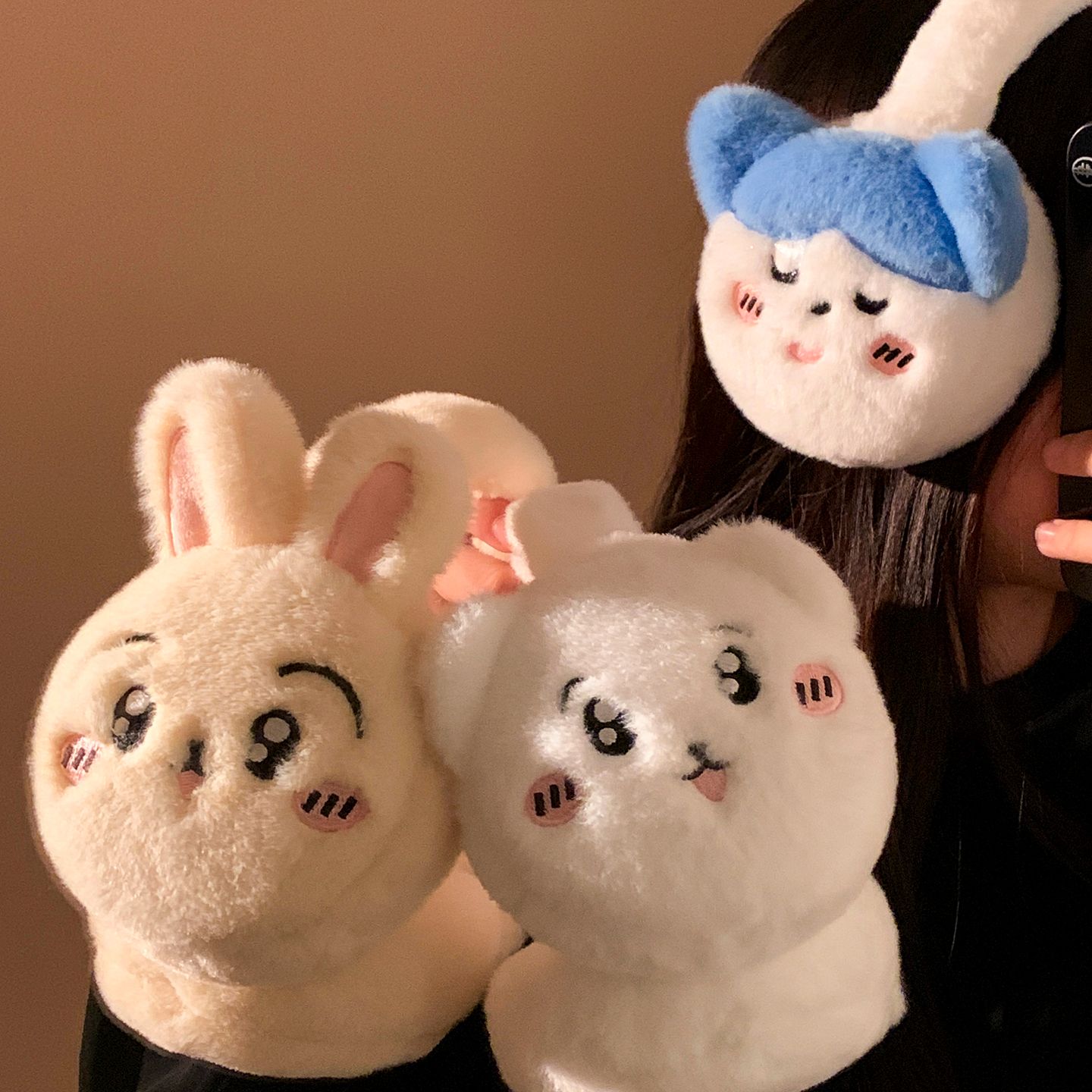 可爱毛绒小熊耳罩女冬季